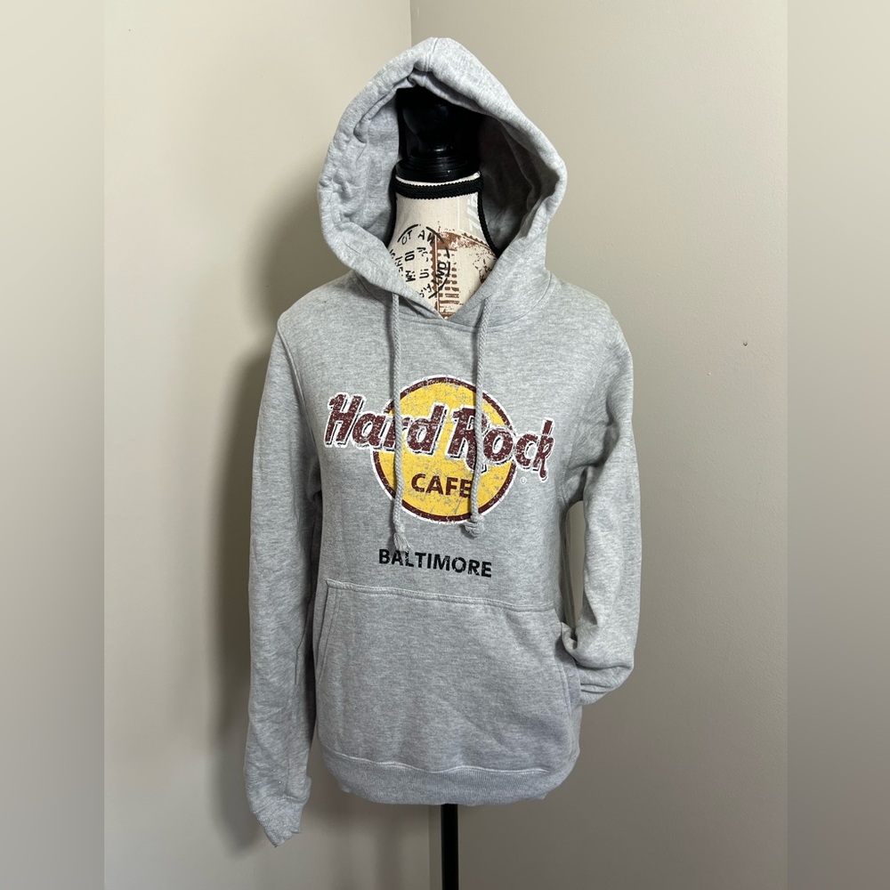 Hard Rock Cafe Baltimore Hoodie Women’s Small Gray Pullover Sweatshirt Pocket